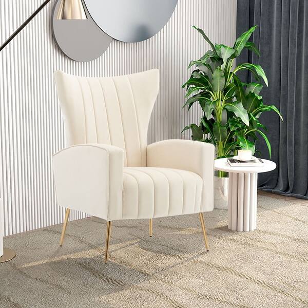 slide 2 of 9, Modern Wingback Arm Chair with Gold Legs White