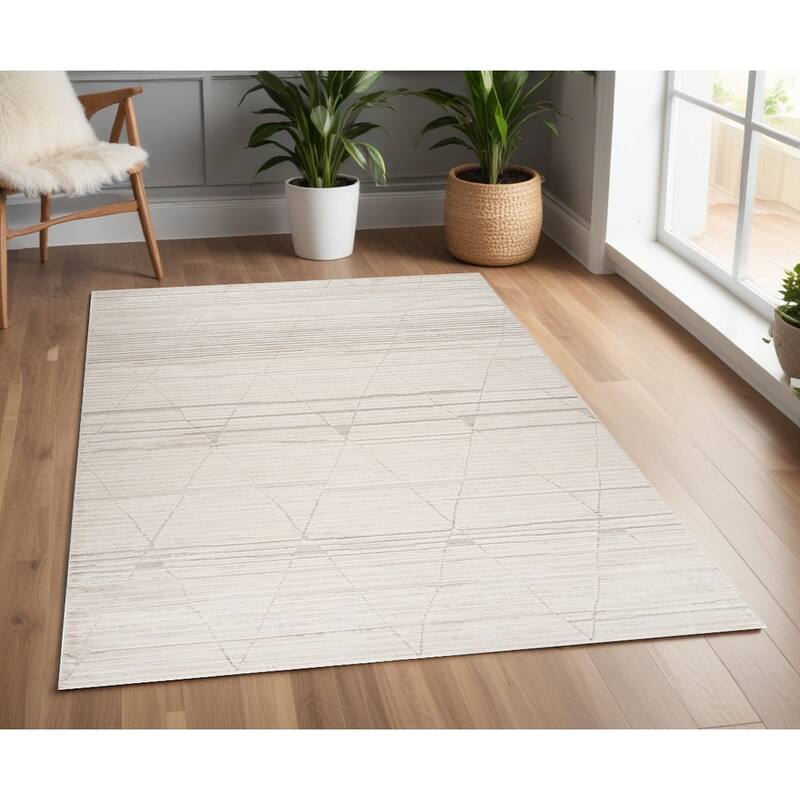 Biped Abstract Modern Stain Resistant Woven Area Rug By HomeRoots - 72' X '48' X '0.4 - Cream and Beige - Rectangle