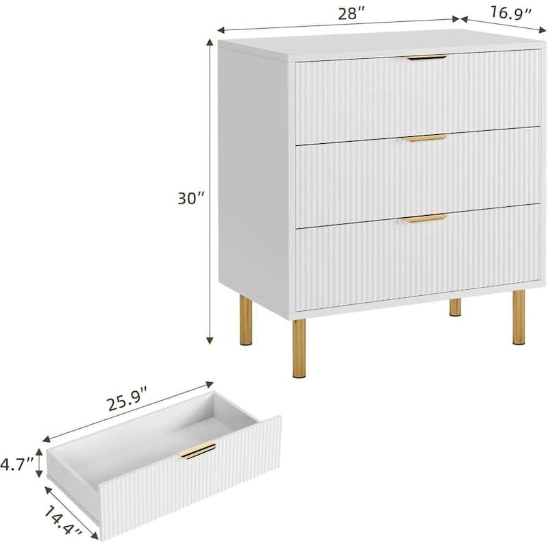 Modern Design 3 Drawer Dresser, Storage Nightstand for Bedroom, Living Room, Closet, Hallway