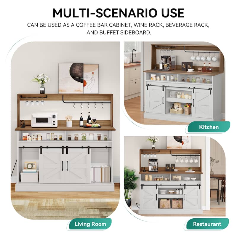 Farmhouse Buffet Cabinet with Storage, Sliding Barn Door, 52"Sideboard Cabinet - 51.9"Lx15.1"Wx51.5"H