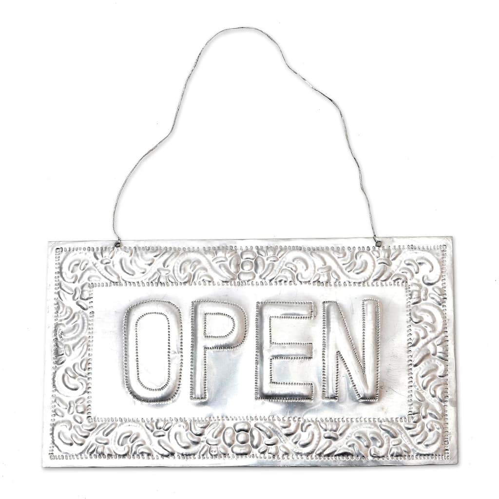 Novica Handmade Sparkling Open Aluminum Sign