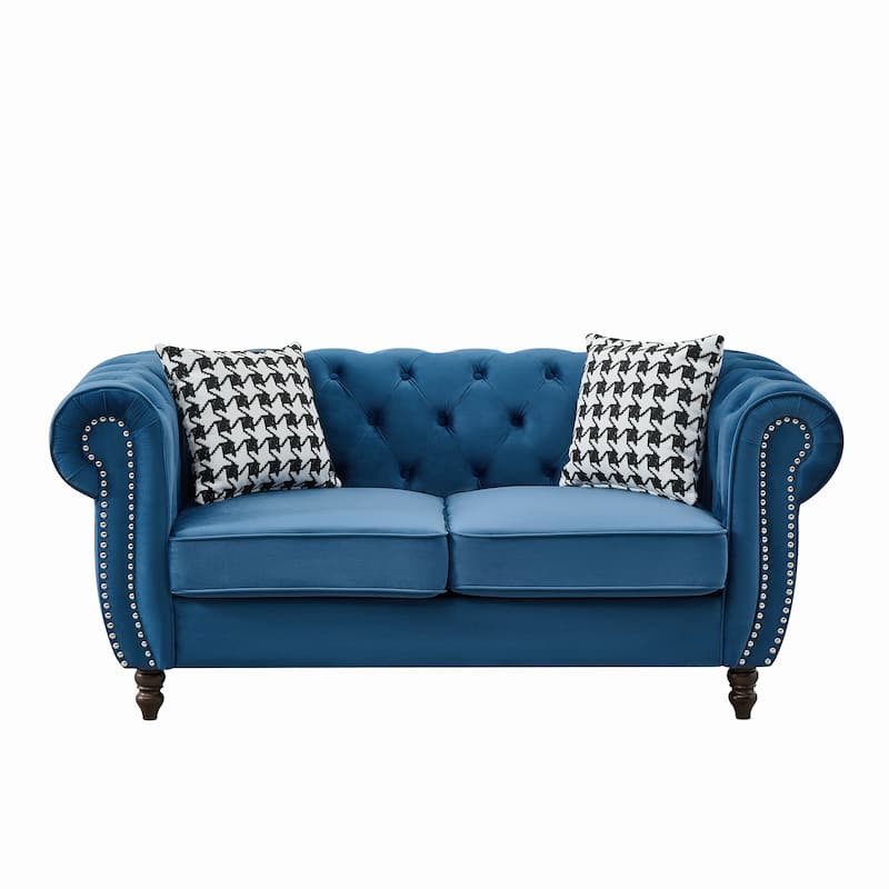 Roomfitters 65" Classic Chesterfield Upholstered Loveseat with Scrolled Arms & Nailhead Trim, Button Back Couch