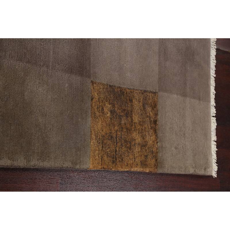 Checkered Vegetable Dye Nepalese Oriental Wool Area Rug Hand-knotted - 5'2" x 7'11"