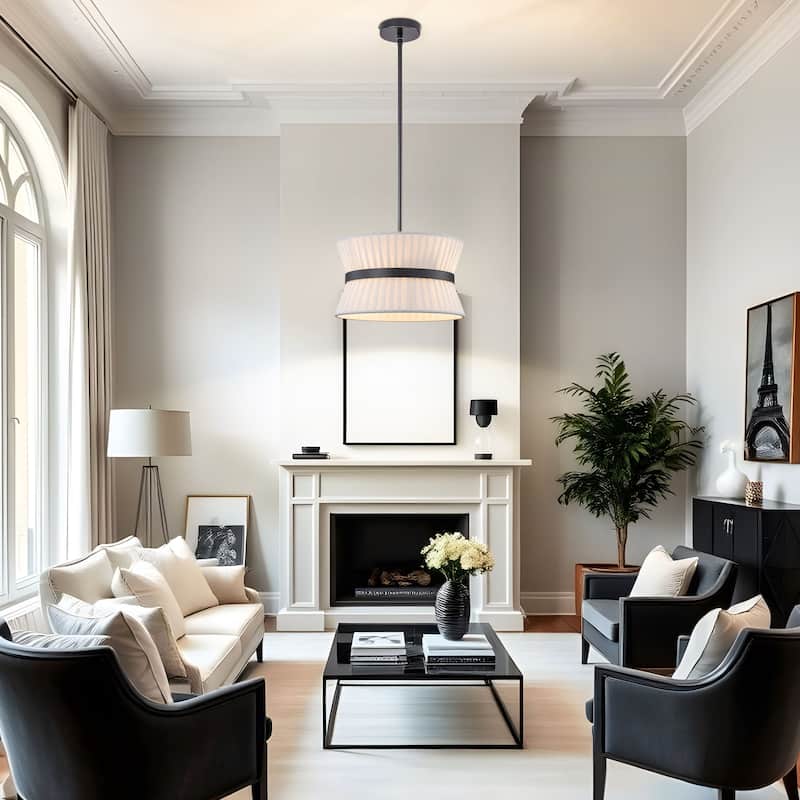 Starsky 2-Light White Fabric Modern Drum Chandelier