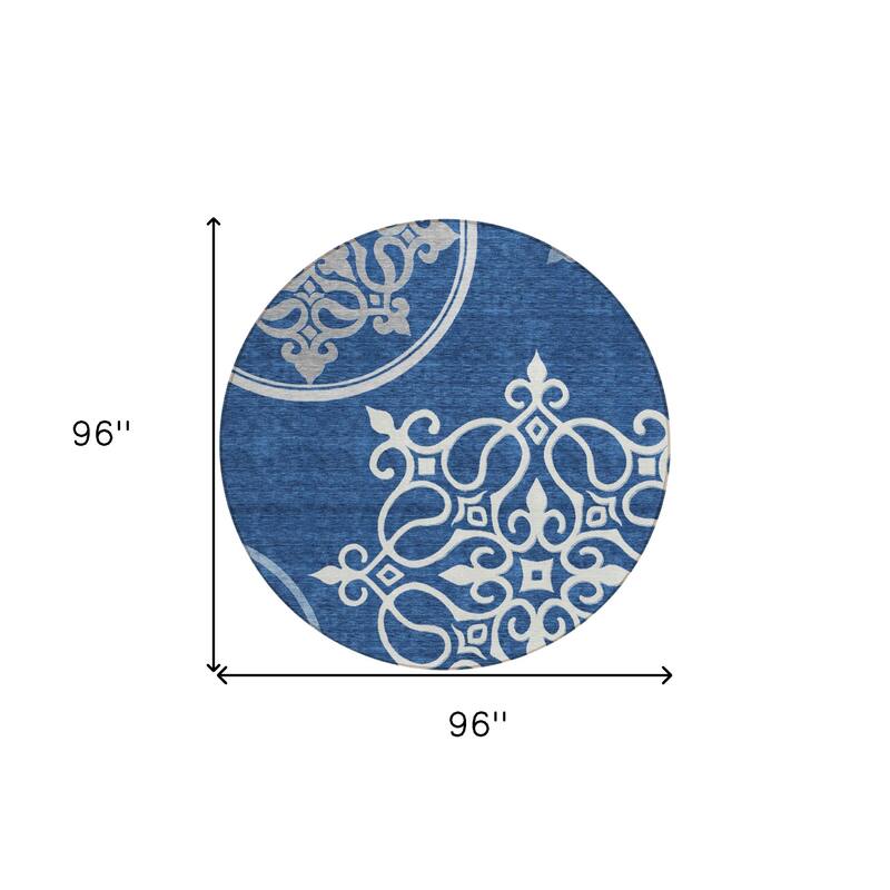 HomeRoots Floral Medallion Transitional Round Outdoor Rug - 8' Round