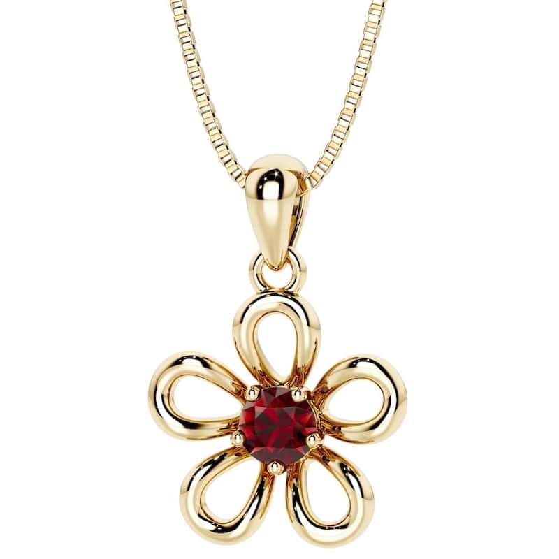 Oravo Gold Plated Sterling Silver Gemstone Flower Pendant - Garnet