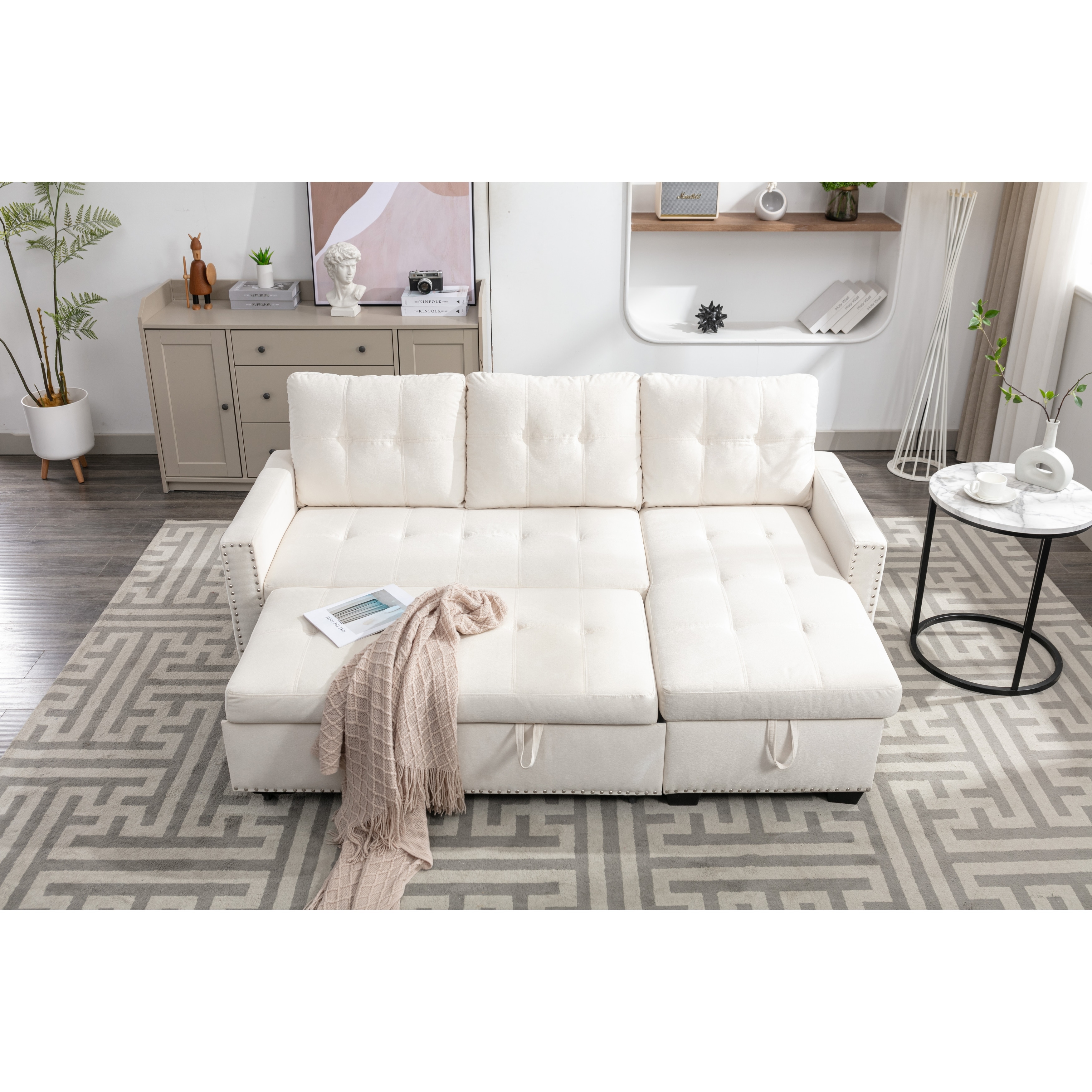 Reversible Sectional Storage Sleeper Sofa Bed L-Shape 2-Seat Sectional Chaise With Storage