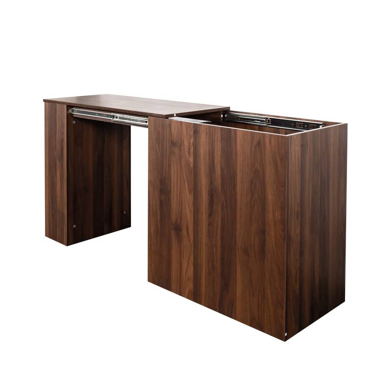 Roomfitters Computer Desk with Drawers and Extendable Table, Modern Folding Study Writing Desk Workstation, Walnut