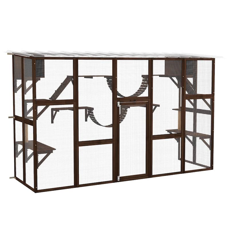 PawHut Catio Playground Outdoor Cat Enclosure Wooden Cat House Shelter
