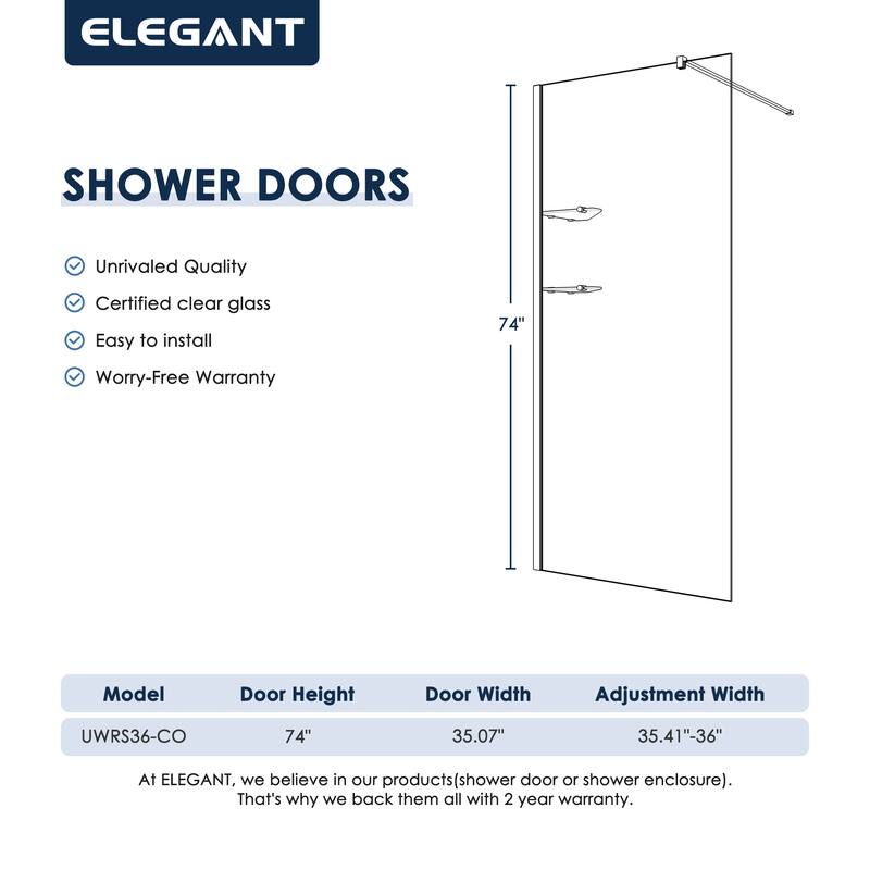 Elegant Frameless Fixed Glass Panel Shower Door 74inch High with 5/16inch Clear Tempered Glass with 2 Corner Shelves