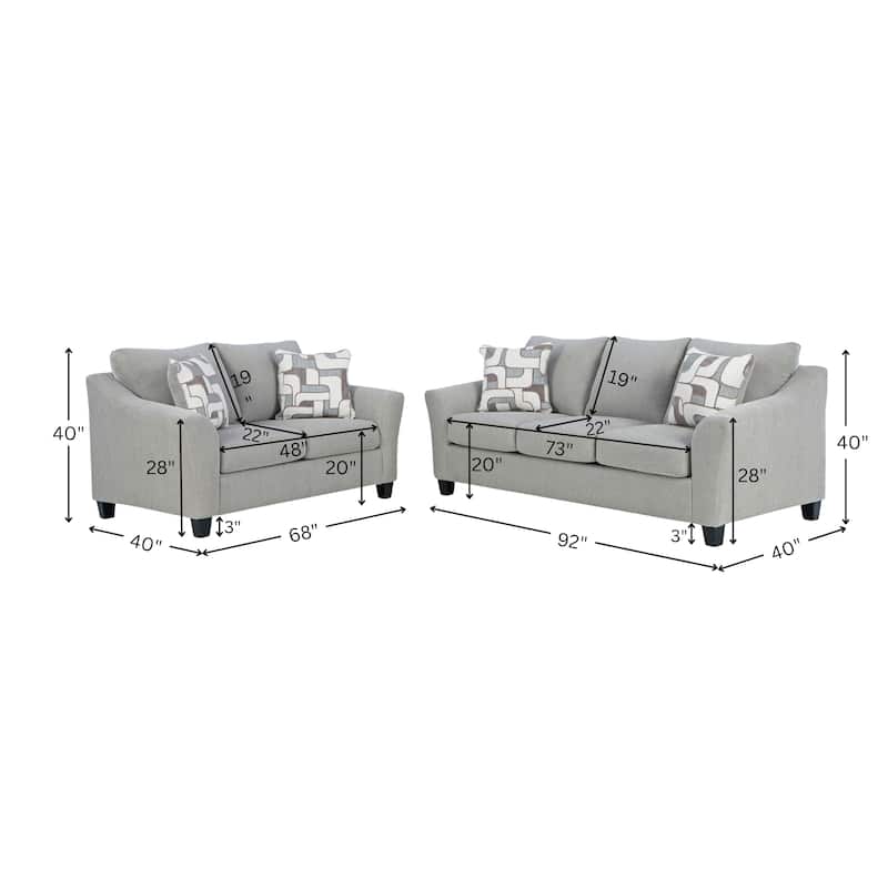 Roundhill Furniture Elaris 2-Piece Living Room Set - Flared Arm Sofa and Loveseat with Chenille Upholstery, Taupe