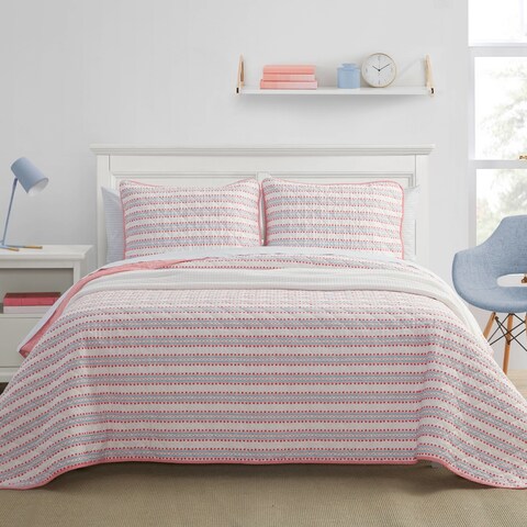 Scout Fringe With Benefits Cotton Reversible Pink Quilt Set