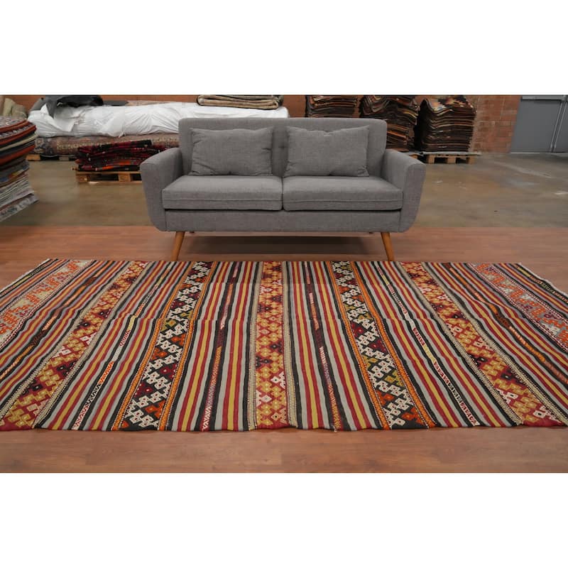 Hand Woven Oriental 100% Wool Carpet Southwestern Tribal Multi-Colored Kilim Area Rug - 9' 8'' X 4' 11''