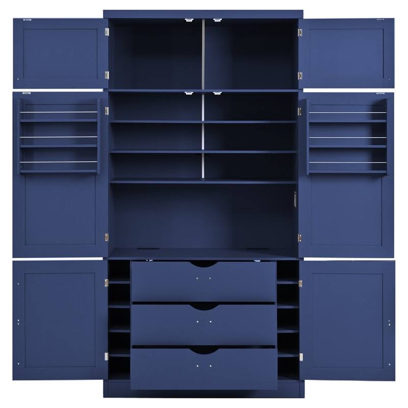 Modern 80.1" Tall Freestanding Kitchen Pantry Cabinet with Adjustable Shelves and 2 Power Outlets