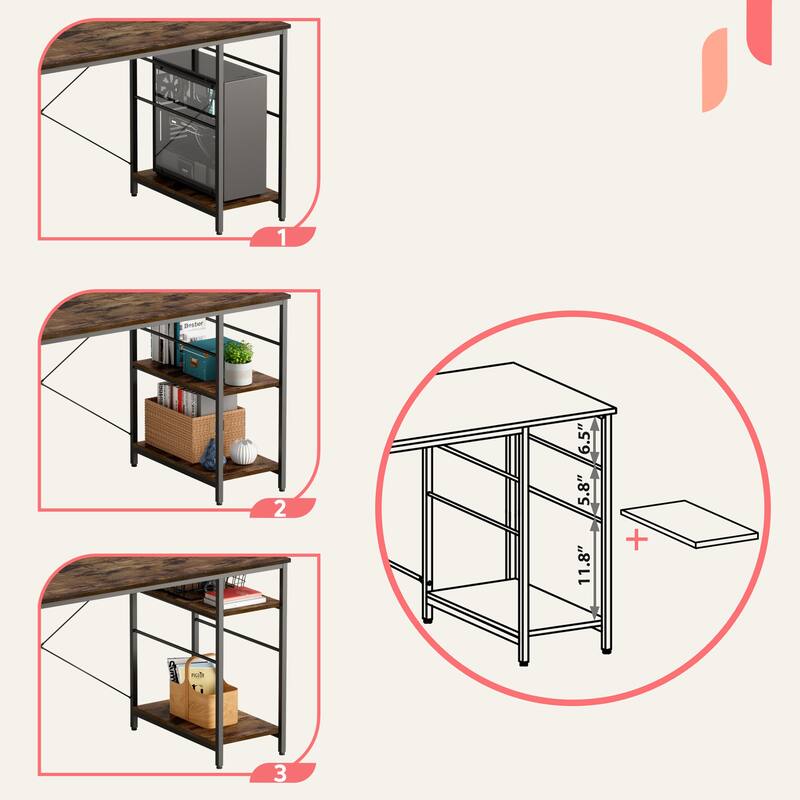 86.6 Inch L Shaped Desk Reversible Corner Office Computer Desk with Shelves