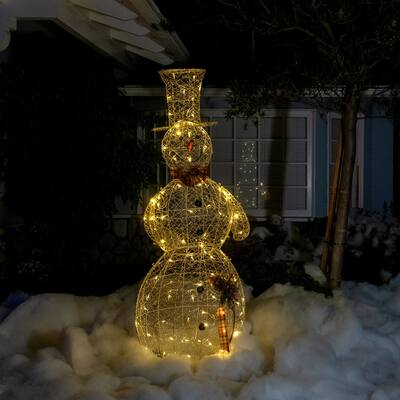 Alpine Corporation Gold Wire Holiday Décor Snowman with Warm White LED Lights
