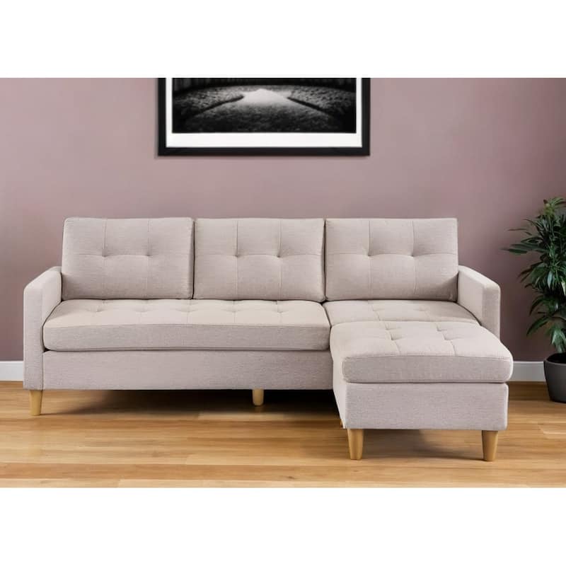 HomeRoots 87" Beige Polyester Blend Sofa With Ottoman With Natural Legs - 87