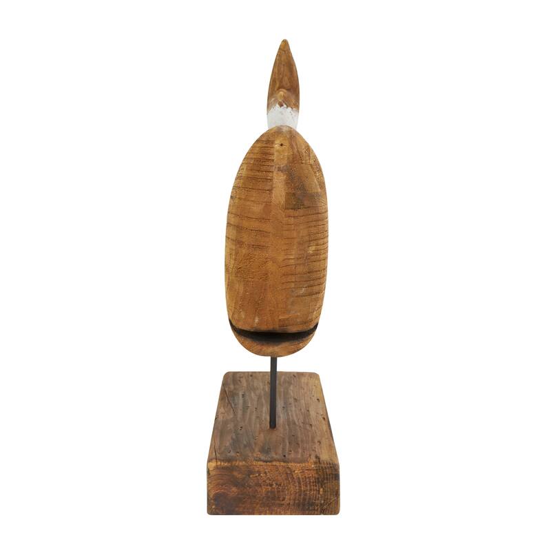Brown Wood Handmade Whale Decorative Sculpture with Painted White Accents and Metal Details