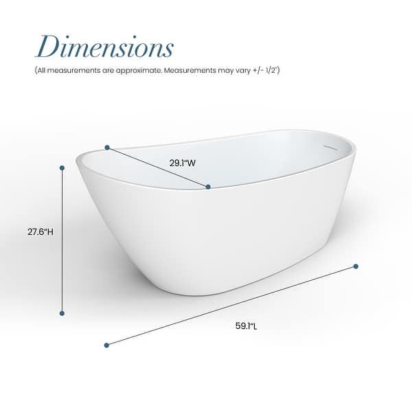 dimension image slide 0 of 4, Lahore Freestanding Acrylic Soaking Bathtub