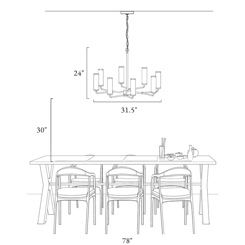 Modern Farmhouse 8-Light Black Wheel Chandelier with Glass Shade for Dining Living Room - D 31.5" x H 24"