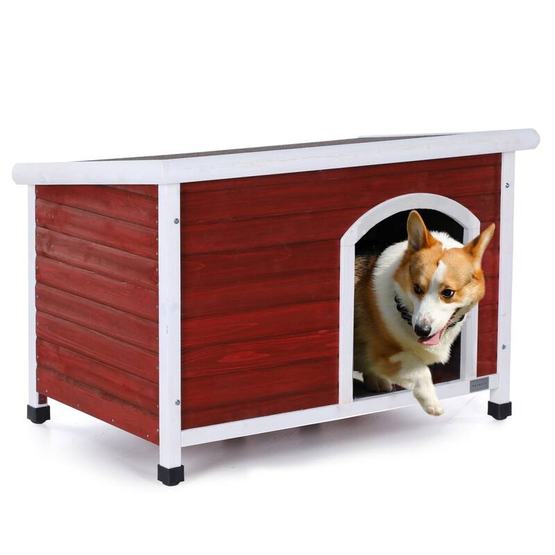 Large Wooden Outdoor Dog House with Waterproof Roof and Raised Floor