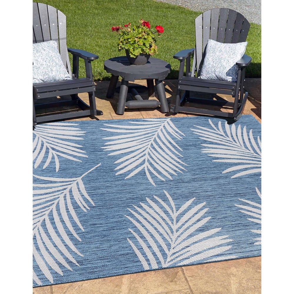 World Rug Gallery Contemporary Palm Leaves Textured Flat Weave Indoor/Outdoor Area Rug