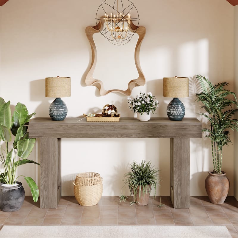 63-Inch Farmhouse Wooden Sofa Console Entryway Table for Living Room