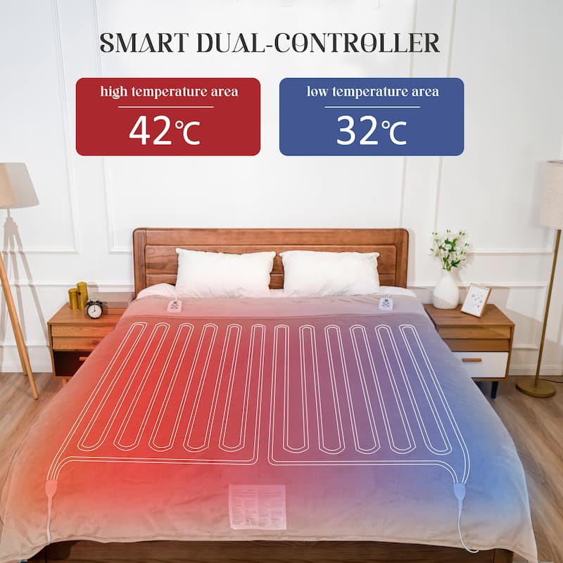 Royalcraft Double-Layer Flannel Heated Blanket with Dual Controllers