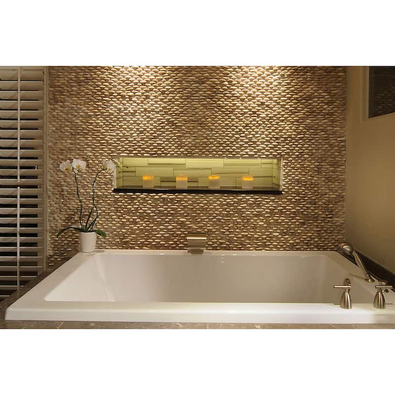 Stacked Pebble 6 in. x 12 in. Stone Mosaic Wall Tile - French Tan Natural - 6 in. x 12 in.