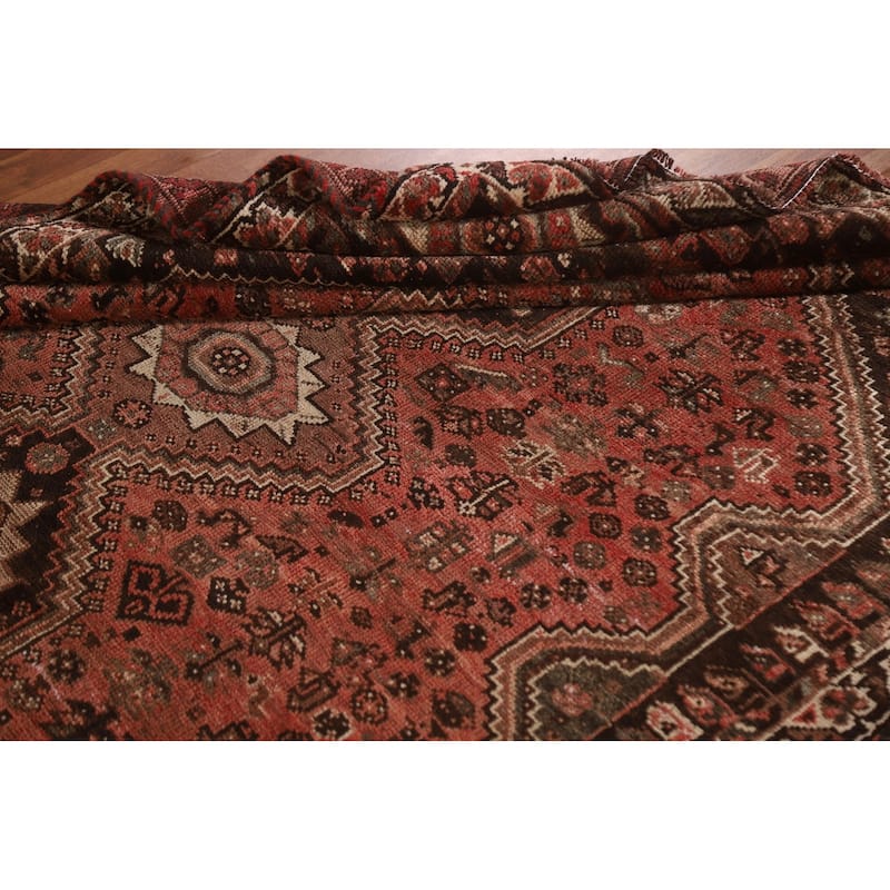 Vegetable Dye Qashqai Persian Antique Rug Hand-knotted Wool Carpet - 5'4"x 8'4"