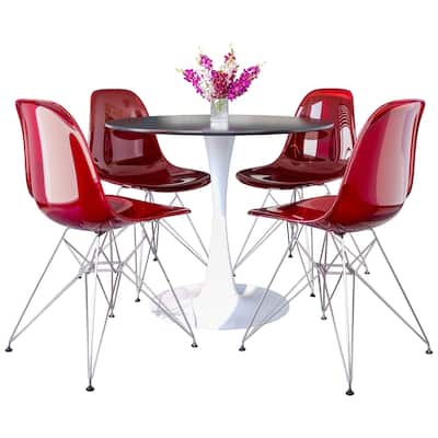 5-Piece Dining Set 35" Round Dining Table with 4 ABS Plastic Side Chair