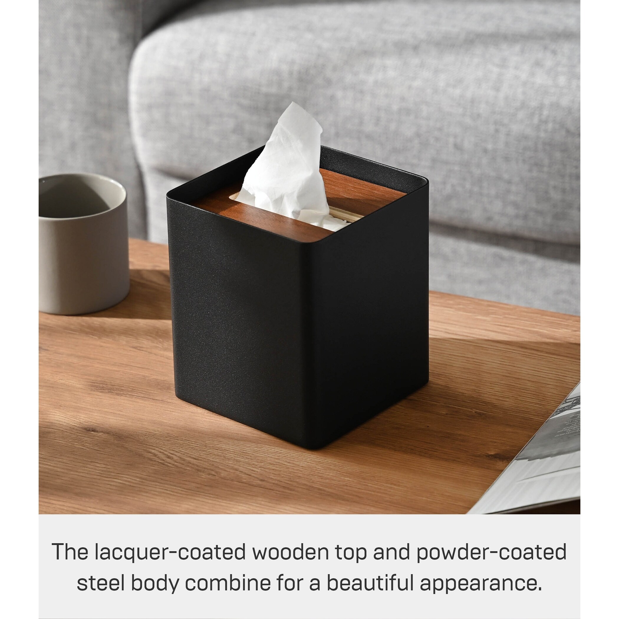 Yamazaki Home Tissue Box Cover - Square, Steel, Lid - L 5.12 x W