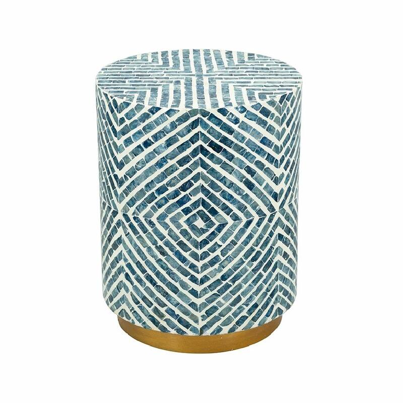​14" Capiz Accent Stool - Blue/White Mosaic Design, End Table, Side Table - 14x14x18" - Blue + White - 14x14x18"