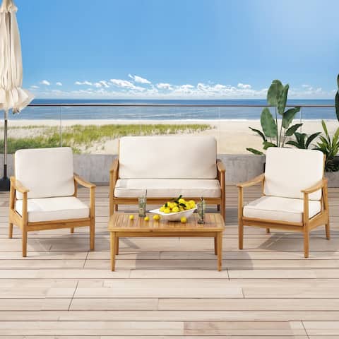 Willowbrook Outdoor Acacia Wood 4 Seater Chat Set with Coffee Table by Christopher Knight Home