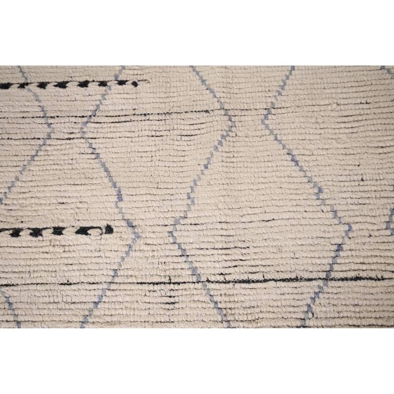 All-Over Ivory Moroccan Oriental Area Rug Handmade Wool Carpet - 8'8"x 12'11"