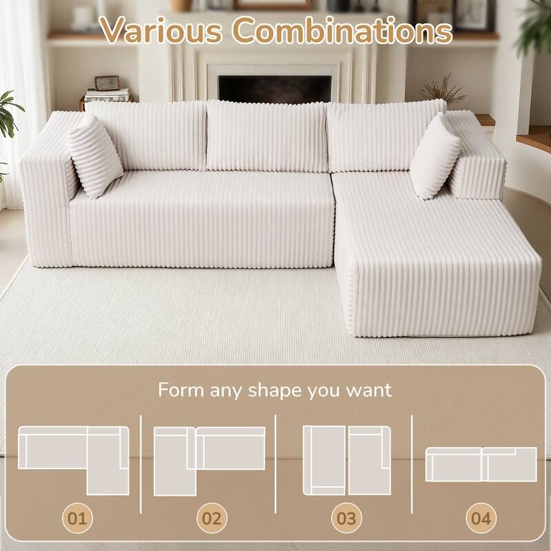 105 in. Wide Square Arm 2-Piece Modern Corduroy Fabric L-Shape Modular Sectional Sofa