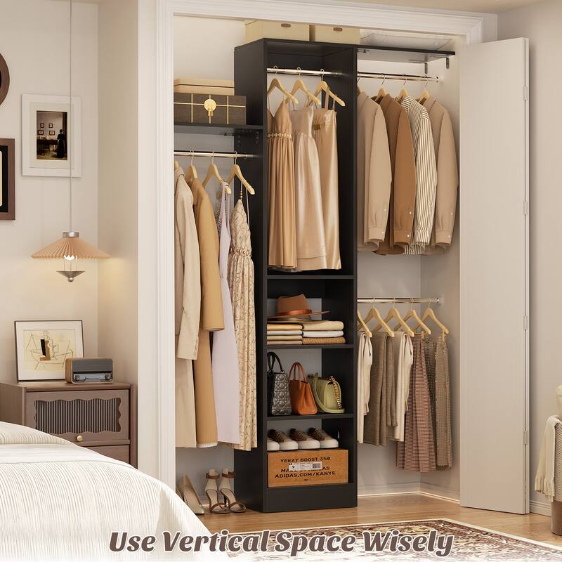 4 FT Closet Organizer with 4 Hanging Rods, Small Closet System with Storage Shelves