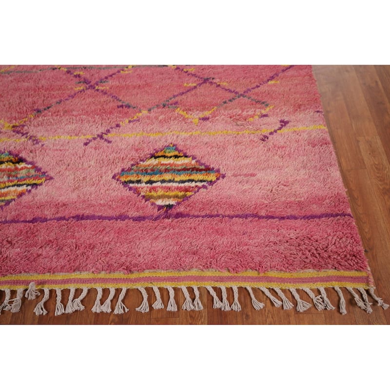 Pink Plush Moroccan Area Rug Handmade Wool Carpet - 7'11" x 10'10"