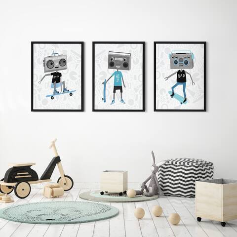 Kate and Laurel Sylvie Boom Box Boy 1 Framed Canvas by Molly Fabiano
