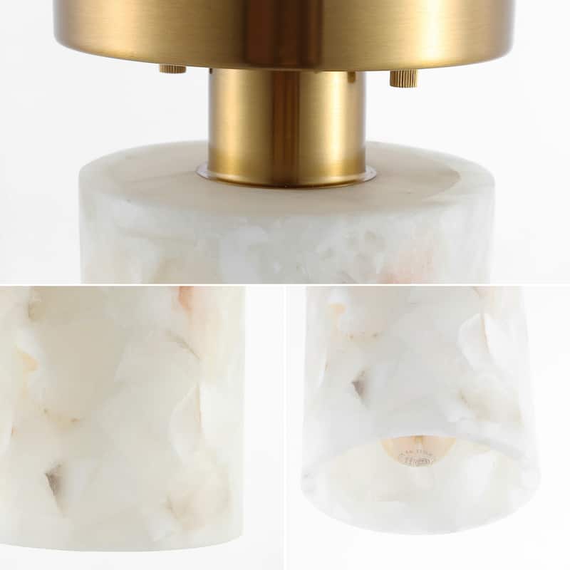 Hadley 5.13" 1-Light Modern Contemporary Alabaster/Iron Cylinder LED Semi Flush Mount, White Marbling/Brass Gold by JONATHAN Y