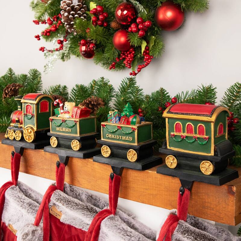 Set of 4 Merry Christmas Train Stocking Holders 5"