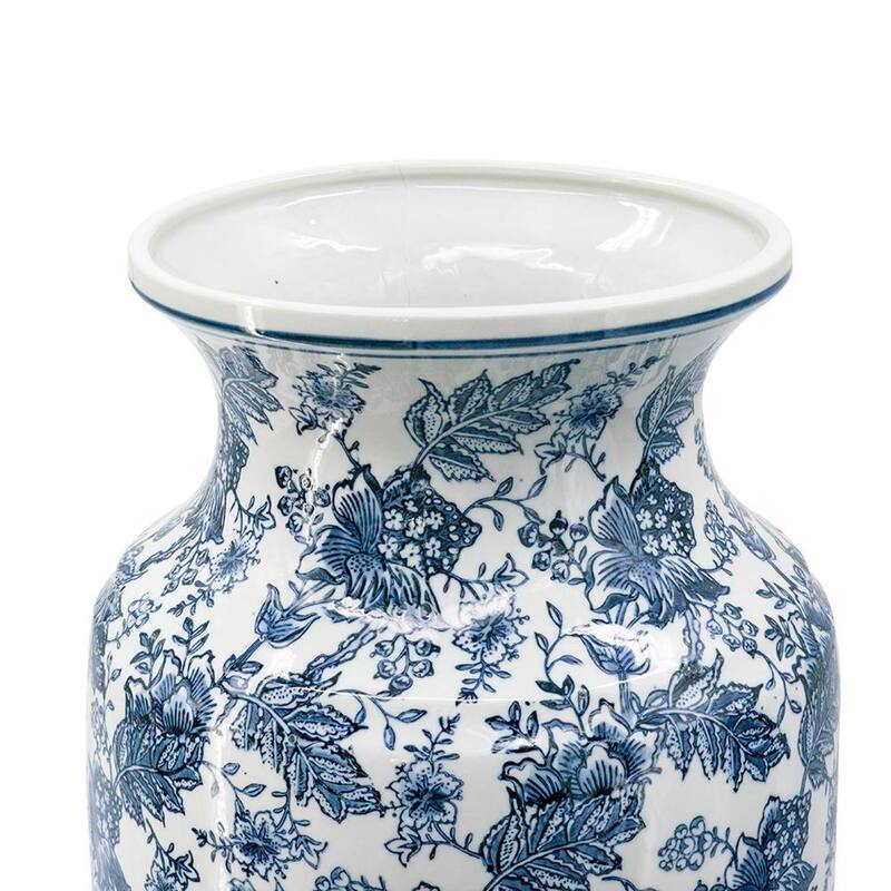 24" Blue And White Chinoiserie Porcelain Urn Table Vase - 11.80