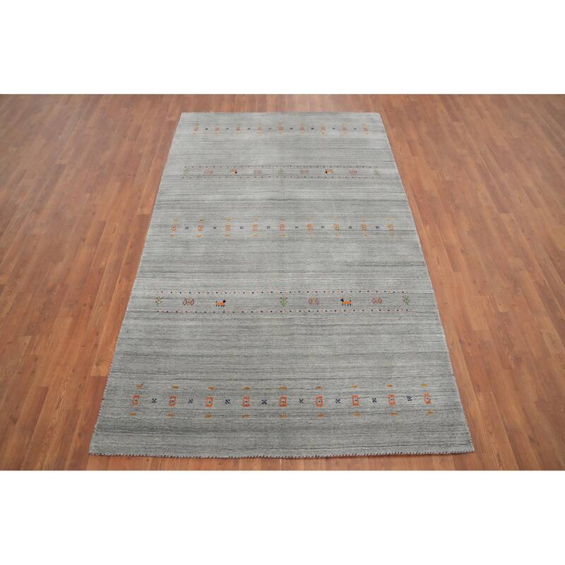 Hand Knotted Oriental 100% Wool Carpet Tribal Animal Pictorial Greys & Charcoal Gabbeh Area Rug - 7' 11'' X 5' 0''