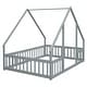 preview thumbnail 12 of 32, Full Wood House-Shaped Floor Bed with Fence, Guardrails Platform Bed House Bed