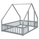preview thumbnail 25 of 26, Full Wood House-Shaped Floor Bed with Fence, Guardrails