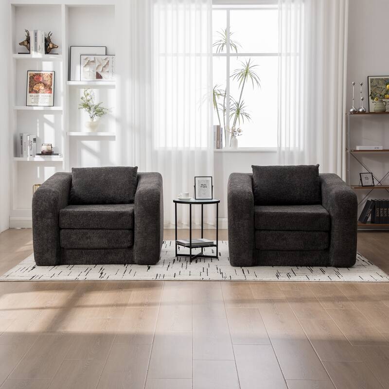 40" Convertible Chenille Floor Sofa Bed, Foldable Boneless Mattress Cloud Single Couch Lounge Chair with Armrest & Pillow