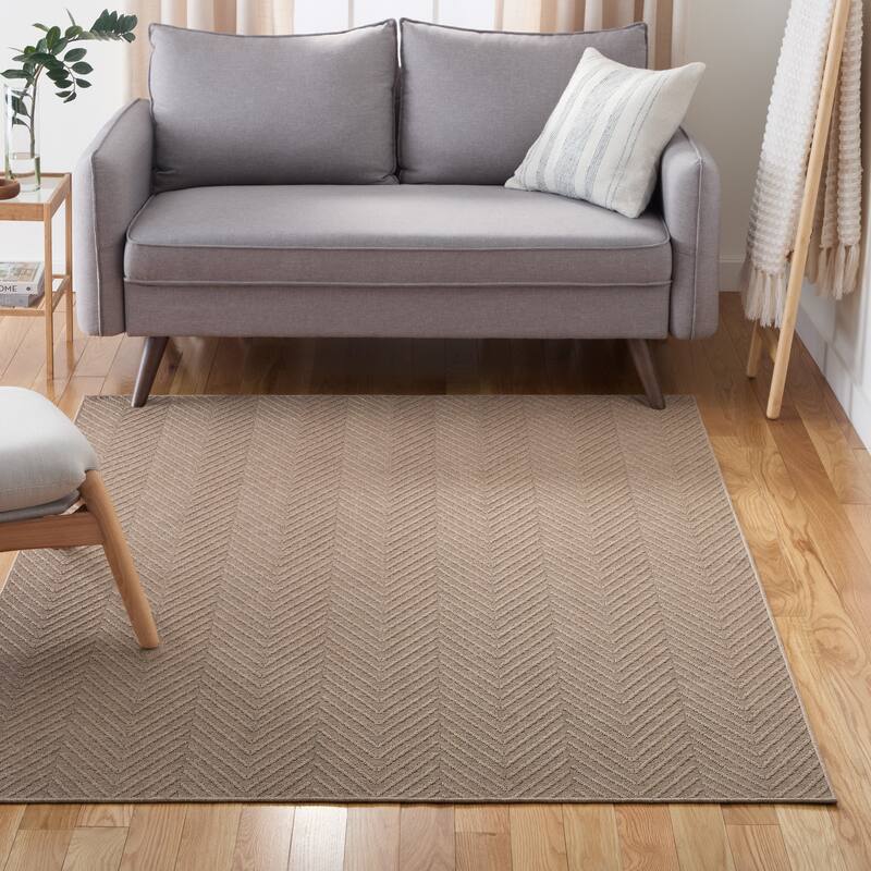 TOWN & COUNTRY BASICS Pax Herringbone Textured Solid Machine Washable Area Rug Brown - 9' x 12'