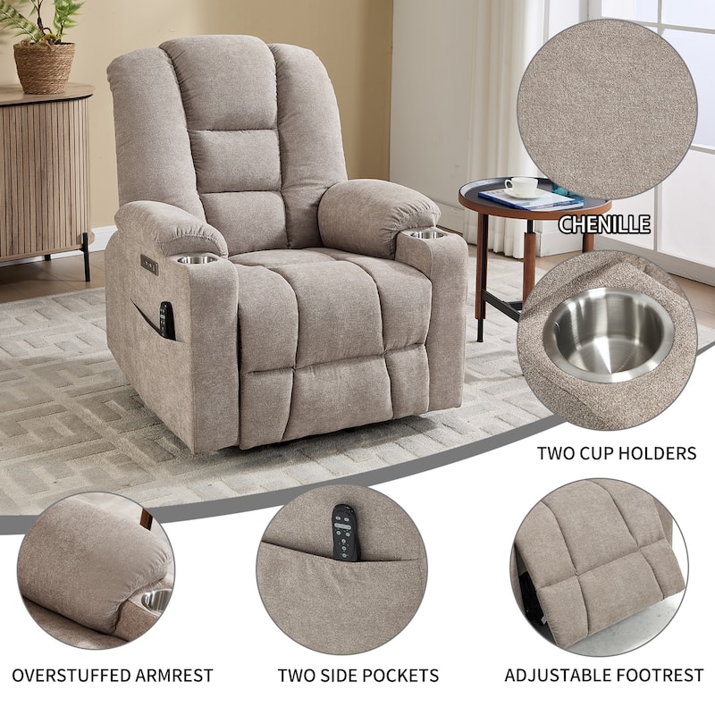 Power Lift Recliner Chair with Massage & Heat, Heavy Duty Electric Recliner, Recliner Chair with USB Ports & 2 Cup Holders