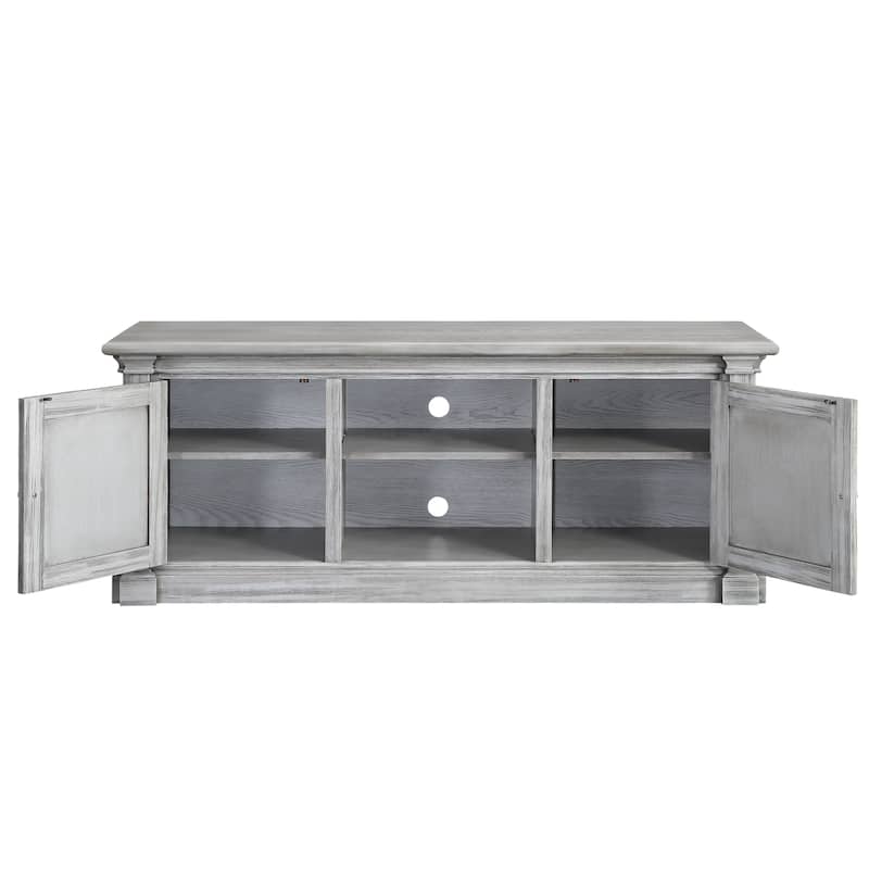 Farmhouse Style TV Stand with Sliding Barn Doors and Storage, Gray Oak