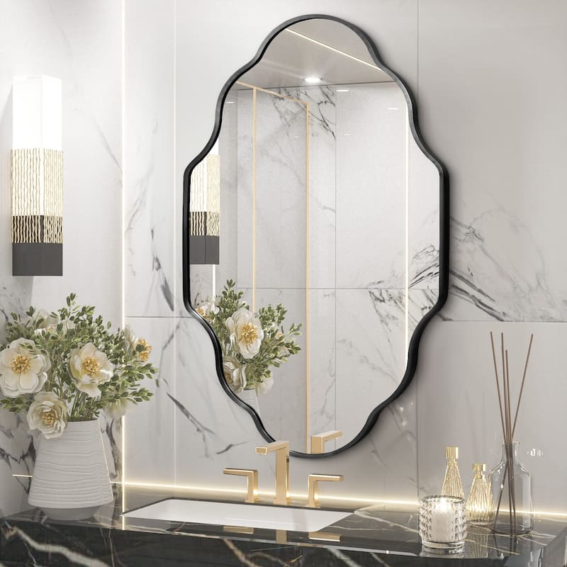 Scalloped Aluminum Alloy Framed Irregular Wall Mirror - Black - 26x46